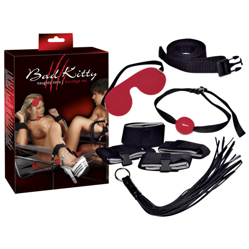 Bad Kitty Red Box Bondage Set 8pcs black whip